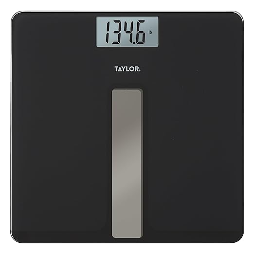 Taylor Light Powered Digital Bath Scale Large and Durable Platform Light Powered Panel with Endless Power No Batteries Needed Energy-Saving Easy to Use High 400 lb Capacity Black
