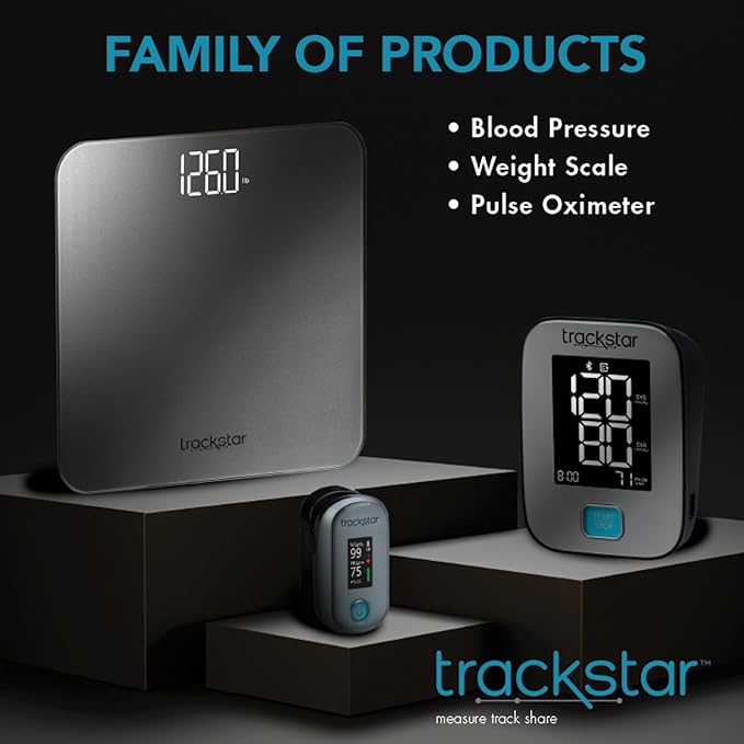 trackstar Black Digital Weight Scale | 440 lb Weight Capacity | trackstar Monitoring App | Bluetooth iOS &amp Android Compatible | Measure Track and Share Results