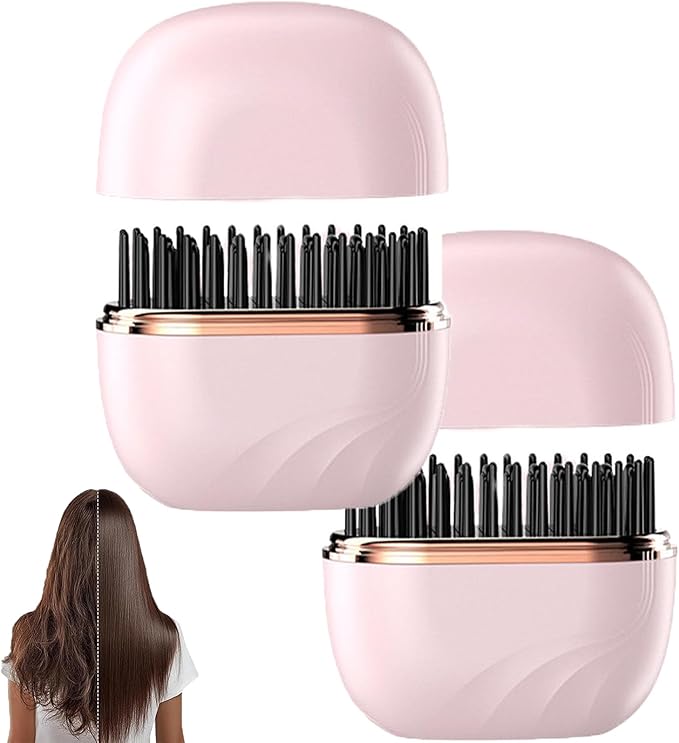 Mini Cordless Hair Straightener Comb Portable 2-in-1 Curling Iron USB Rechargeable Hair Straightener Brush with Tip 3-Speed Temperature Fast Heating Anti-Scald (2PcsC)