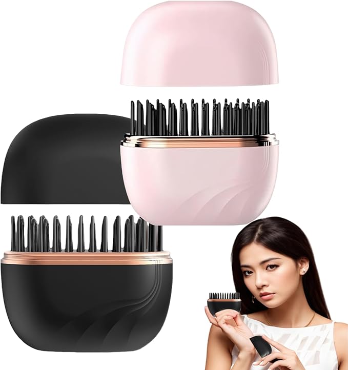 Mini Hair Straightener New 2-in-1 Cordless Hair Straightener Comb 3-Speed Temperature Control Rechargeable Fast Heating Hot Comb Anti-Scald Shell Lightweight &amp Portable Travel (Black+Pink)