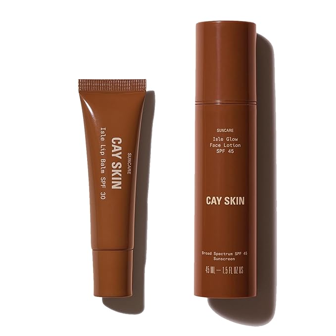 Cay Skin Isle Glow Face Moisturizer SPF 45 &amp Isle Lip Balm SPF 30 Set – Illuminating Moisturizer with Radiant Finish 1.5oz &amp Hydrating Clear Lip Gloss 0.35oz with Broad Spectrum Sunscreen Pro