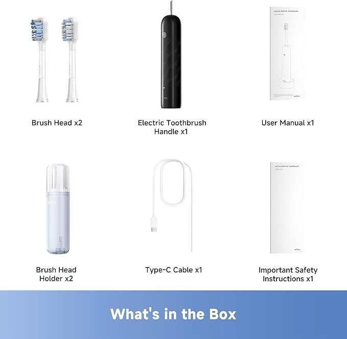 Mova Fresh SweepDrive Electric Toothbrush Rechargeable Electric Power Toothbrush for Adults Intuitive Pressure Sensing 3-in-1 Replacement Brush Head with Holder 30 Days of Battery Life Black