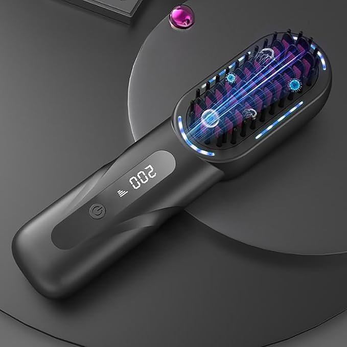 Hair Straightener Brush Portable Cordless Hair Styling Comb with LED Display for Home and Travel (02)