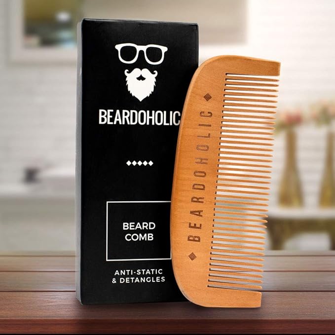 Beardoholic Beard Balm Comb and Shaping Tool Set – 100% All Natural 100% Pearwood – Anti-Static Eliminates Tangles and Ingrown Hairs Itch and Dandruff – Shape and Style Beard With Ease