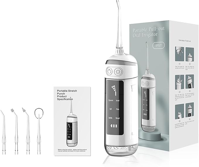 6-Mode Oral Irrigator Portable Water Flosser Ipx7 Waterproof Flossing Toothpick Toothbrush for Traveling Home Use Toothbrush with 4 Nozzles (Color : White)