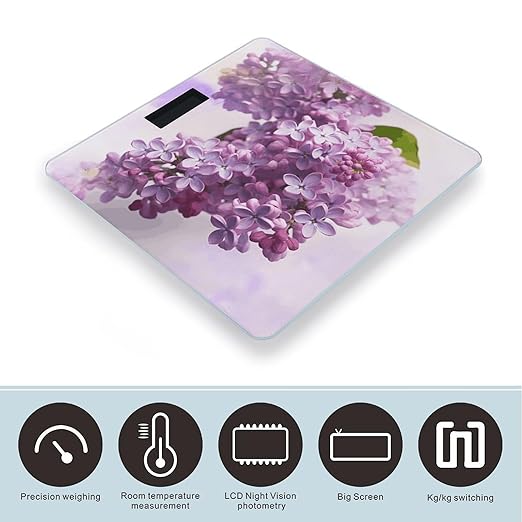 Lilac FlowersScale for Body Weight with LCD High Precision Weighing Scales Fashion Sturdy Tempered Glass Weight Scales Easy-to-Read Digital Bathroom Scale for Daily 400lb