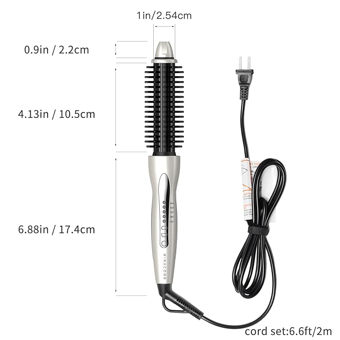 MIRACOMB Hair Curler Straightening Brush - Ceramic Tourmaline Flat Curling Iron - Cool Touch Round Brush PRO Multi Styler with 5 Heat Adjustments 1 Inch Barrel White (Enhanced)