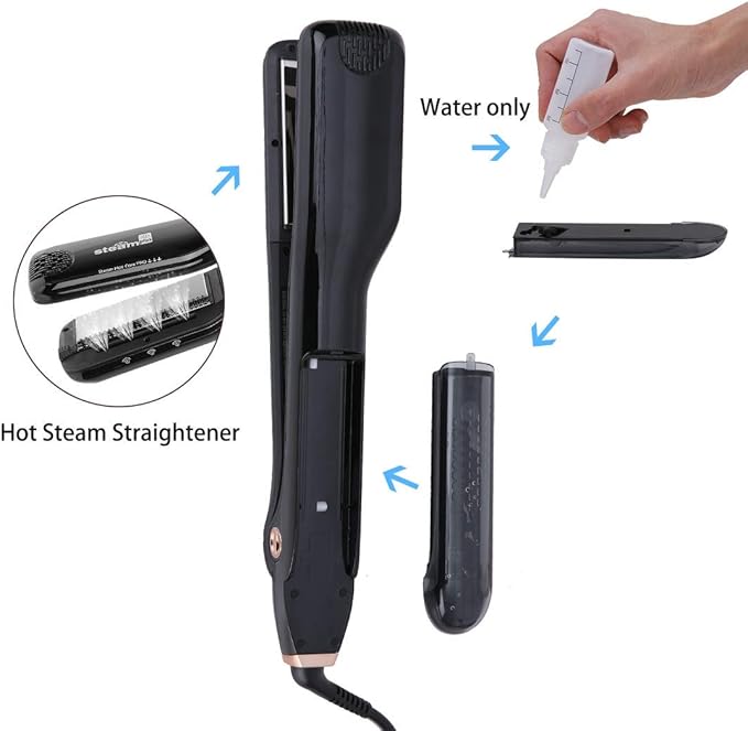 Steam Hair Straightener Professional Ceramic Tourmaline Steam Flat Iron with Digital LCD+5 Level Adjustable Temperature+Auto Temperature Lock+Removable Comb Dual Voltage Auto Off (Black)