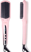 TYMO Ionic Hair Straightener Brush - Straightening Comb with 10M Negative Ions 25s Heat-up 16 Temps Dual Voltage LED Display | Ceramic Hot Comb Hair Brush Straightener for Women Pink