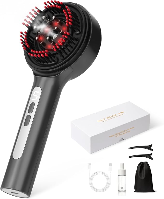 Electric Scalp Massager 5 in 1 Refillable Oil Reservoir and Mist 3 Step At Home Scalp Spa Device 3D Deep Kneading Massage USB C Rechargeable Portable for Home and Travel