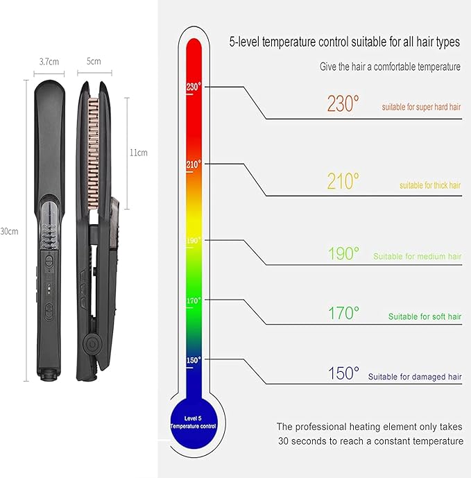 Hair Straightener Flat Iron with Ceramic Plates Temperature Controls 6 ft Cord