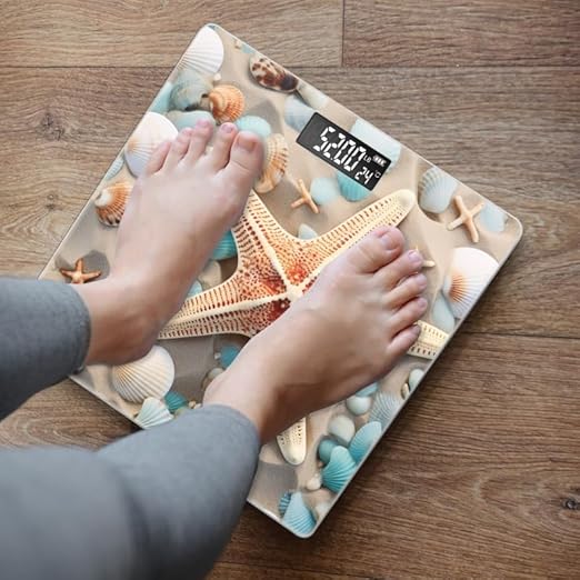 Digital Scale for Body Weight Highly Precision Bathroom Weight Scale 400 lbs with Backlit Display Personalized Scale for Home-Starfish and Seashells Scattered On The Sandy Beach