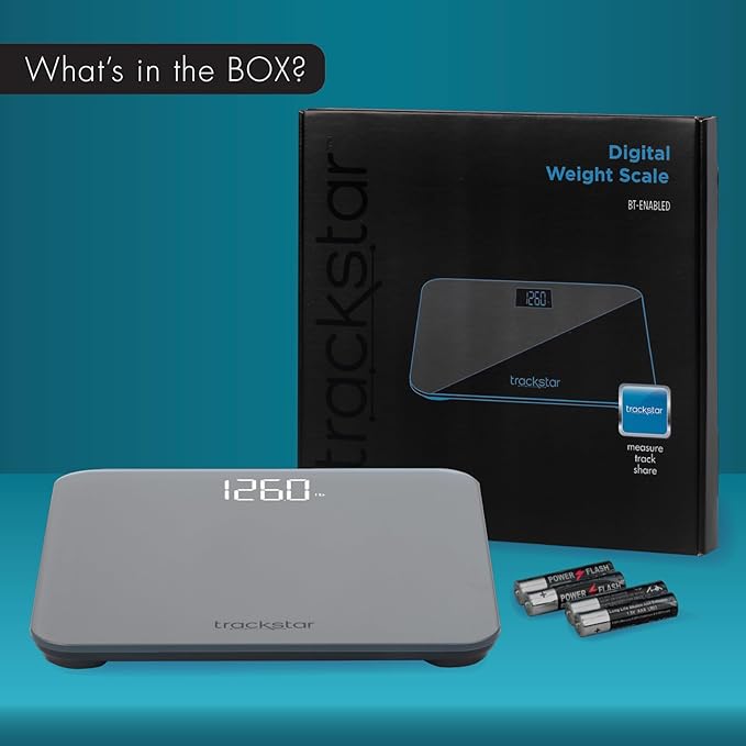 Trackstar Silver Digital Weight Scale | 440 lb Weight Capacity | Trackstar Monitoring App | Bluetooth iOS &amp Android Compatible | Measure Track and Share Results