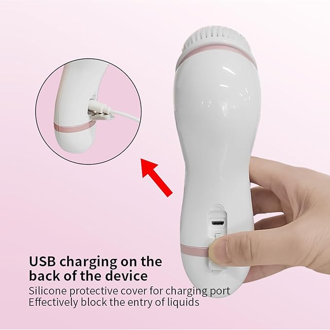 Facial Cleansing Brush 4 in 1 Electric Face Scrubber with Travel Case and 4 Brush Heads Waterproof Facial Cleansing Spin Brush for Gentle Exfoliation and Deep Cleaning (Pink)