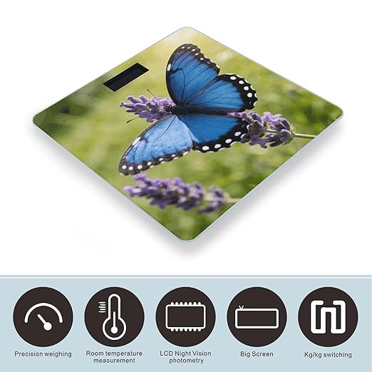 Butterfly Blue Smart Scale for Body Weight Digital Bathroom Scale Toughened Glass Weight Scale with Large LCD Backlight Display High Precision Scales Weighing Machine