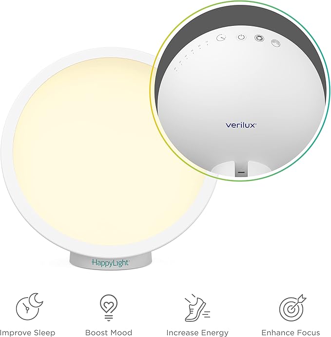 Verilux HappyLight Halo - Cordless LED Light Therapy Lamp with a 360° Magnetic Base &amp Rechargeable Battery for Portable UV-Free Full Spectrum 10000 LUX Light with Adjustable Brightness and Colo