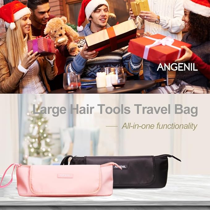 ANGENIL Pro Titanium Flat Iron Hair Straightener and Curler Anti-Scald Dual Voltage with Large Capacity Heat Resistant Travel Bag