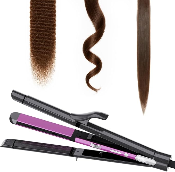 3 in 1 Hair Straightener Curling Iron Flat Iron &amp Hair Crimper Tool – Ceramic Plates Dual VoltagePRITECH Professional Hair Tool Fast Heating Hair Styling Tool for Women Salon or Travel Use