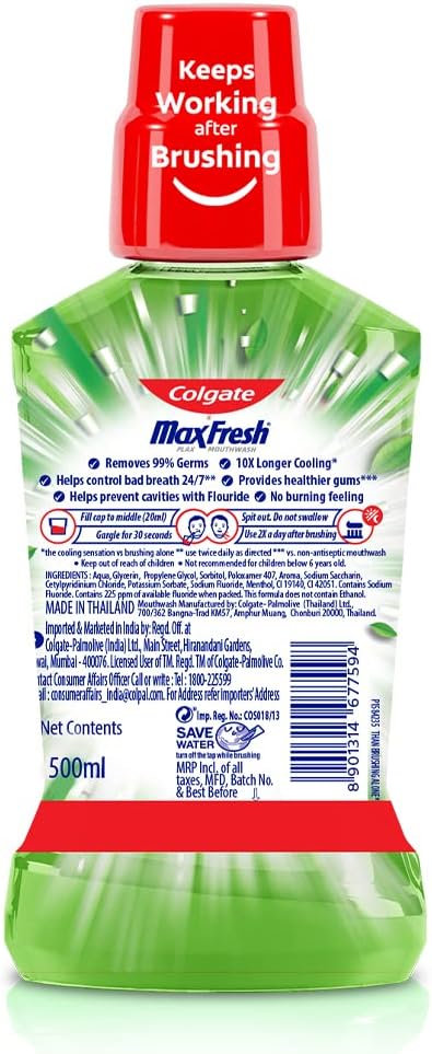 Colgate Plax Fresh Tea Mouthwash 0% Alcohol - 750 ml (250 ml - Pack of 3)