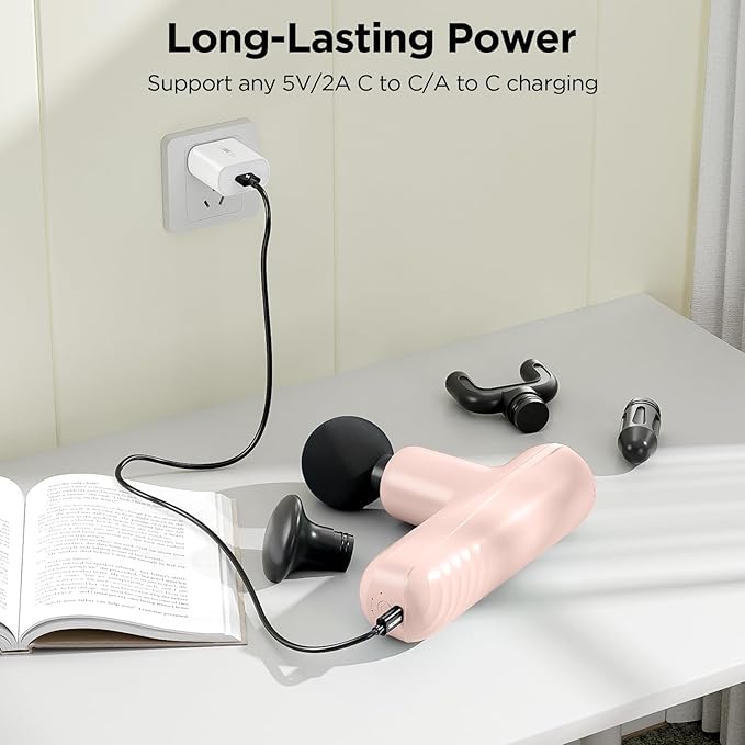 Mini Massage Gun Powerful Handheld Muscle Massager for Muscle Relaxation Deep Tissue Percussion Small Massage Gun Travel Massager with 4 Massage Heads Silent Brushless Motor Pink
