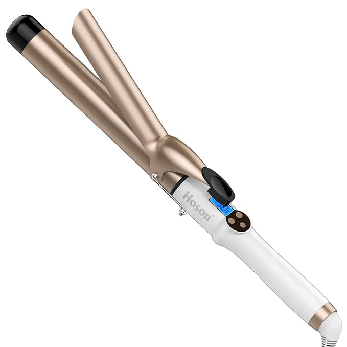 Hoson 1 1/4 Inch Curling Iron Dual Voltage Ceramic Long Barrel 1.25 Inch Hair Curling Iron for Long Hair LCD Display with 9 Heat Setting(225°F-450°F for All Hair Types Glove Include)