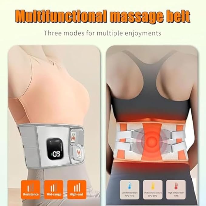 Belt Massager Lower Back Relief Portable Wireless Belt Adjustable Fit for Under Clothes Double Compression Zone Relaxation (White)