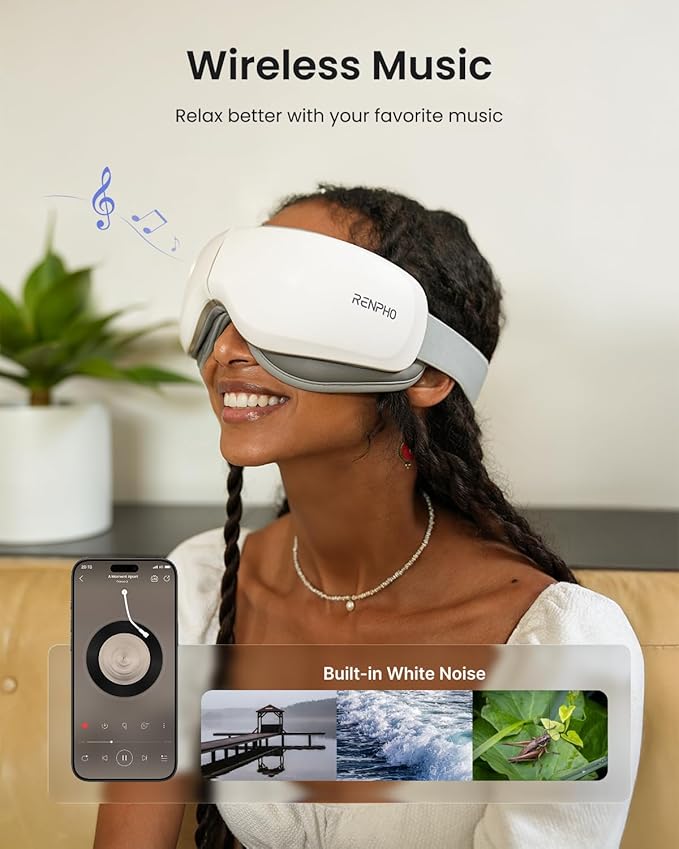 RENPHO Ultra-Quiet Eye Massager with Heat Lightweight Eye Mask for Migraines FSA Eligible HSA Face Massager for Dry Eyes Relax Reduce Strain Improve Sleep Eyeris Zen Mothers Day Birthday Gifts