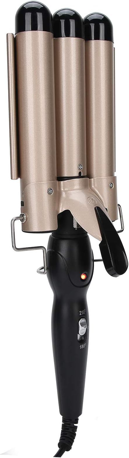 Hair Curling Tongs 3 Hair Curler Tourmaline Hair Curling Iron with 2 Temperature Class Quick Heating Electric Hair Waver Hair Styling Tool Golden Hair Crimpers(28mm)