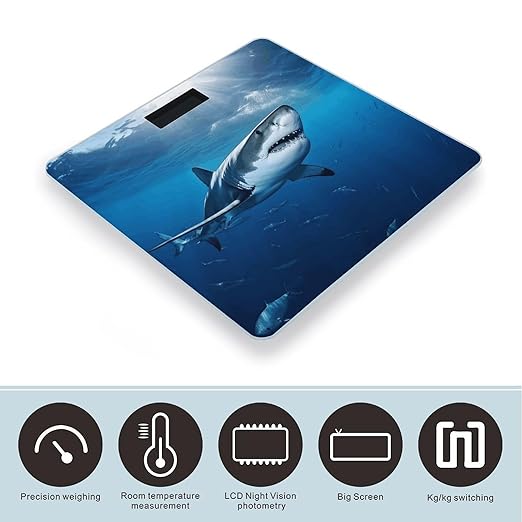 Ocean Sea Animal SharkScale for Body Weight with LCD High Precision Weighing Scales Fashion Sturdy Tempered Glass Weight Scales Easy-to-Read Digital Bathroom Scale for Daily 400lb