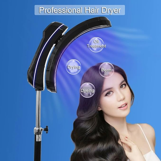 Jcgly Standing Hair Dryer for Salon - Color Processor/Cold Perm Styling/Oil Treatment/Fast Drying - Professional Hair Dryer with Rolling Wheels(Black)
