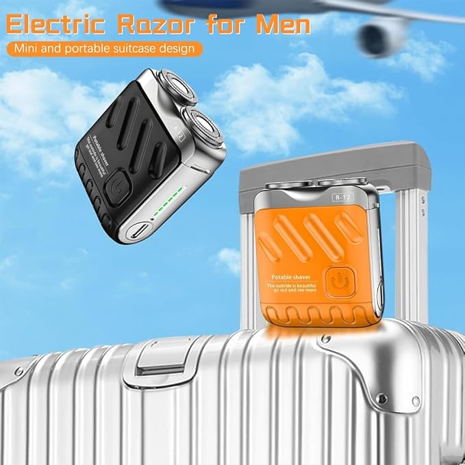 TsoLay Luggage Electric Shaver Electric Mini Portable Razor New Beard Shaver Mini and Portable Suitcase Design Ipx7 Waterproof and Pocket Double-Ring Magnetic 1 Button Long Lasting for Men