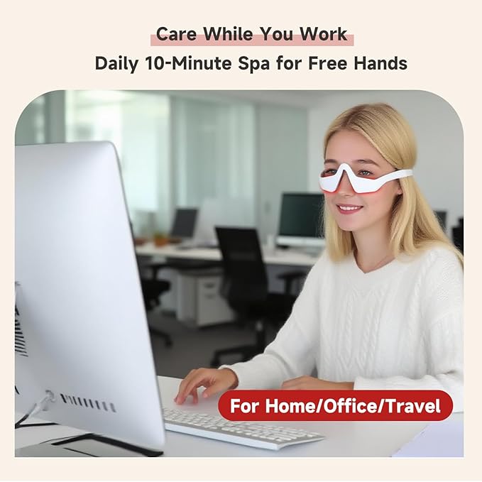 Red Light Therapy Glasses for Under Eyes Microcurrent Eye Massager with 650nm Contour Fit Hands-Free Device to Reduce Dark Circles Puffiness Wrinkles &amp Eye Fatigue Rejuvenation Mask for Women &