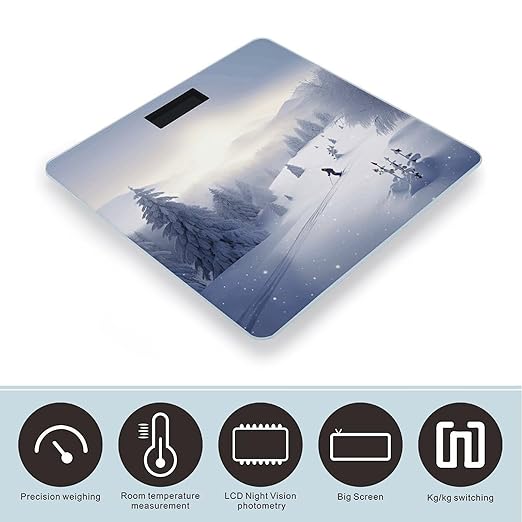 Winter Skiing Bathroom Scale Rounded Smart Scale for Body Weight Automatic Power On/Off Weight Scales Accurate Bathroom Digital Scales for Pet Home Bedroom Kitchen