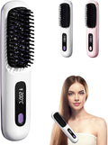 Cordless Hair Straightener Brush 7.8 Mini Hair Straightener with LCD Temperature Display Portable Hair Straightener Comb for Travel Negative Ionic Brush Straighteners for Women (White)