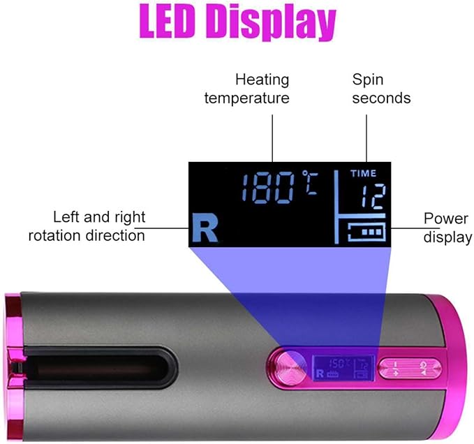 Automatic Curling Iron Hair Curling Iron for Hair Styling Cordless Auto Hair Curler with 6 Temps and Timers Auto Shut-Off Fast Heating Rechargeable Cordless Hair Curler (Black)