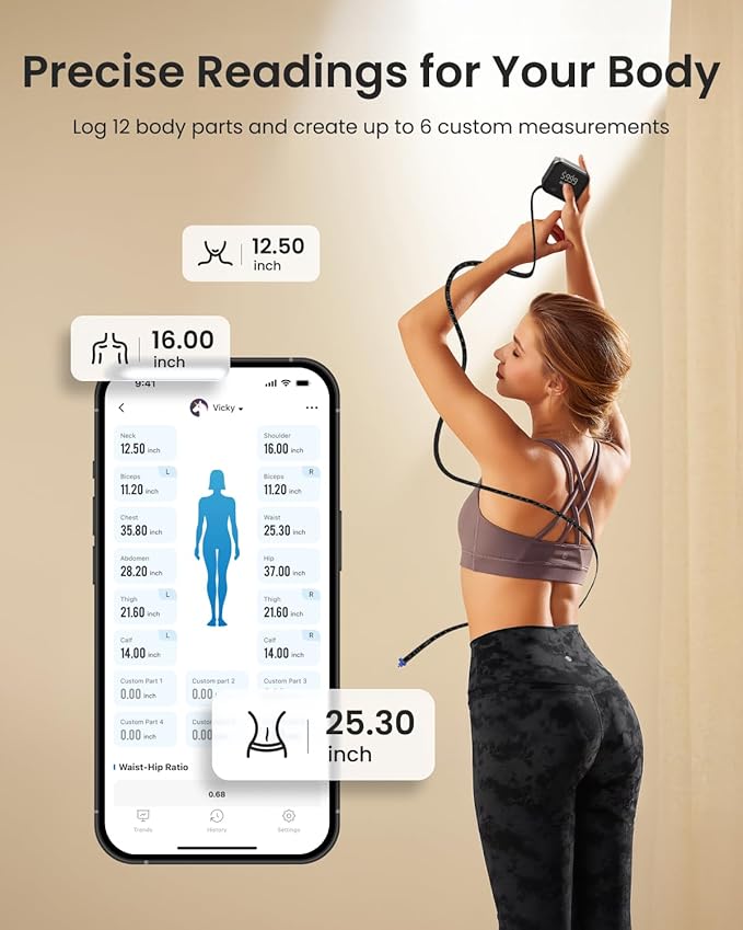 RENPHO Smart Scale for Body Weight with 7-in-1 Large Display RENPHO Rechargeable Smart Body Measuring Tape