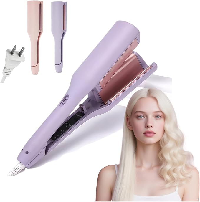 Explicitu Hair Styling Tool with Negative Ionic Technology French Curls Iron Anti-Scald Waver Hair Crimper 40M Damage-Block Ions Curling Iron 4 Gears Double-Sided Heating (Purple)