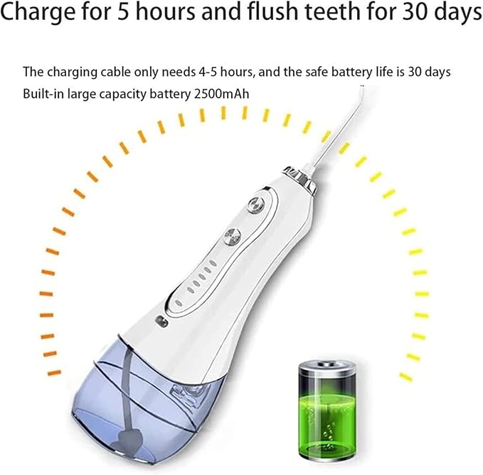Water Flosser Cordless Dental Oral Irrigator 300ML Portable and Rechargeable IPX7 Waterproof 5 Modes Water Flosser with Cleanable Water Tank for Home and Travel Braces &amp Bridges Care