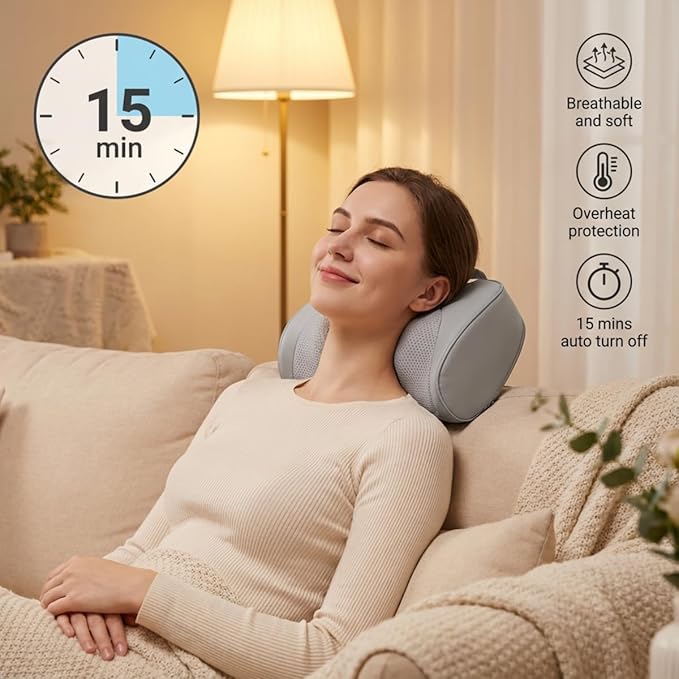 MLVOC Neck Massager and Back Massager with Heat 20 Nodes 3D Kneading 3-Speed &amp 2-Temperature Ergonomic Portable Body Massager for Neck Back Waist Shoulder Leg