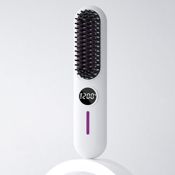 Cordless Hair Straightener Portable Travel Straightening Brush USB Rechargeable Mini Hot Ionic Straightener Comb for Women Fast Heating with 7 Temperature Adjustment (White)