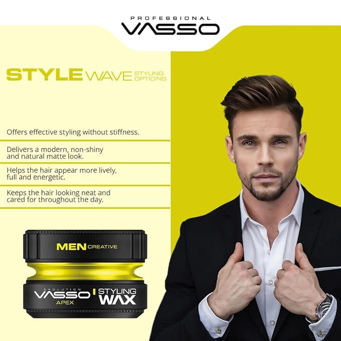 Vasso Hair Styling Matte Wax | All Hair Types | Natural Hold and Matte Look | MATTE PASTE Apex 150 ml