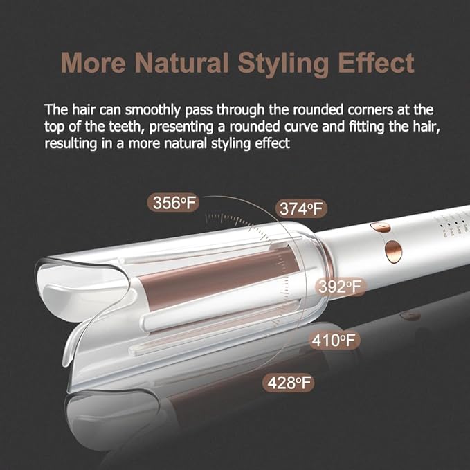 JINRI Automatic Rotating Curling Iron-Beach Waves Curling Wand Pumped-Up Volume Portable Hair Curler 500 Million Ionic Dual Voltage &amp Lightweight for Travel Ceramic Coating 1 Inch White