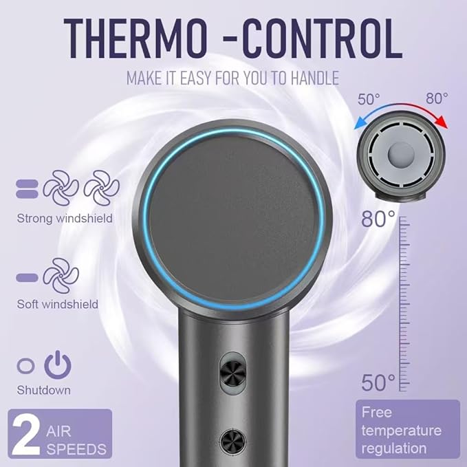 Professional High Speed Ionic Hair Dryer | 130000RPM Blow Dryer for Women | 120M Negative Ions | Low Noise Mini Lightweight Dryer with Magnetic Attachments Fast Drying All Hair Types