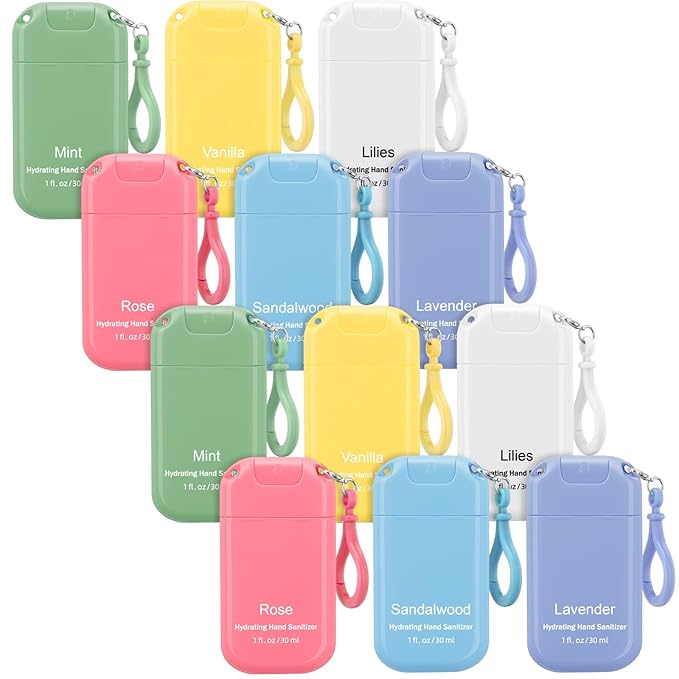 12 Pack Mini Hand Sanitizer Spray with Keychain Hand Sanitizer Mist Travel Size Bulk for Gym Purse Backpack Scented Moisturizing Hydrating Thank You Appreciation Gift for Employee Coworker Teacher