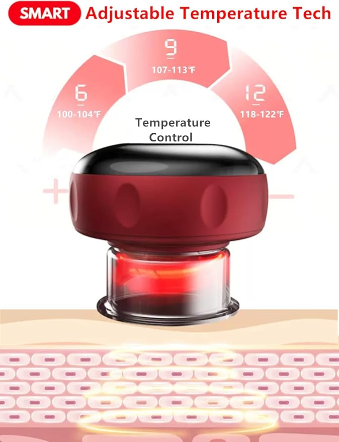 The Original 5-in-1 Smart Cupping Therapy Massager Red Light Therapy for Targeted Pain Relief Knots Aches Muscle Soreness Circulation Portable Electric Massager Cupping Kit-Dark Black