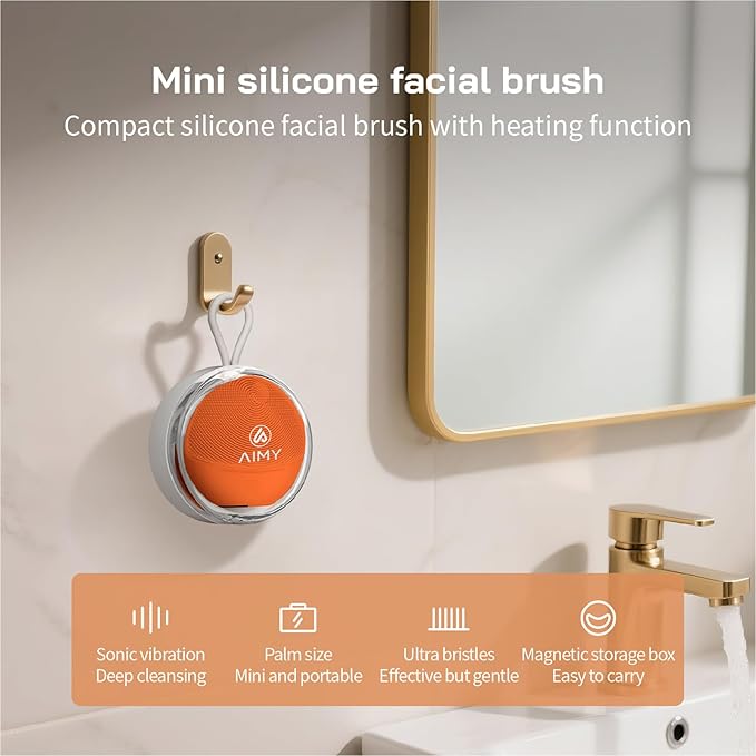 Silicone Face Brush - Electric Face Cleansing Brush and Exfoliator 3-Speed Sonic Vibration IPX7 Waterproof USB Fast Charge Portable with Hook and Cover Perfect Gift for Women/Men (Orange)