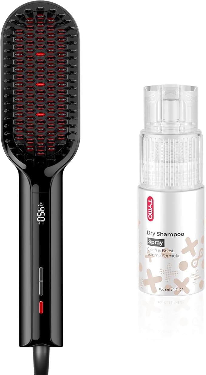 TYMO Ionic Hair Straightener Brush + TYMO Dry Shampoo Powder for Women