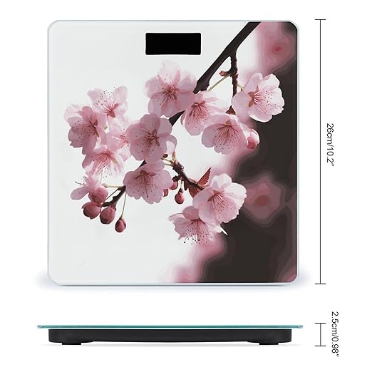 Tempting Cherry Blossoms Scale for Body Weight Anti-Slip Digital Bathroom Scale Sturdy Toughened Glass Weighing Scales High Precision Safe Rounded Corners Smart Scales