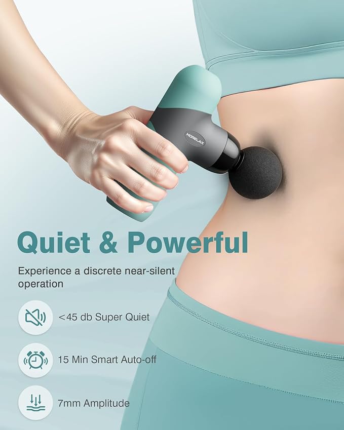 Morelax Mini Massage Gun Portable Deep Tissue Muscle Percussion Massager Electric Handheld Sport Massager with 6 Massage Heads 4 Speed Best Gift (Blue)