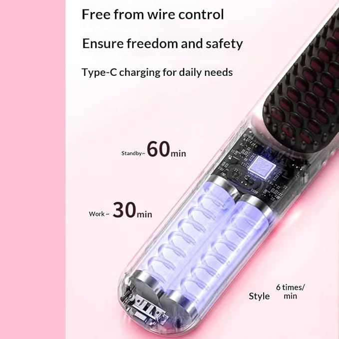 New Cordless Straightening Brush Fast Heating Ceramic Brush with 30s Fast Heat and 4 Temperature Settings Rechargeable Ionic &amp Ceramic Care (Beige)